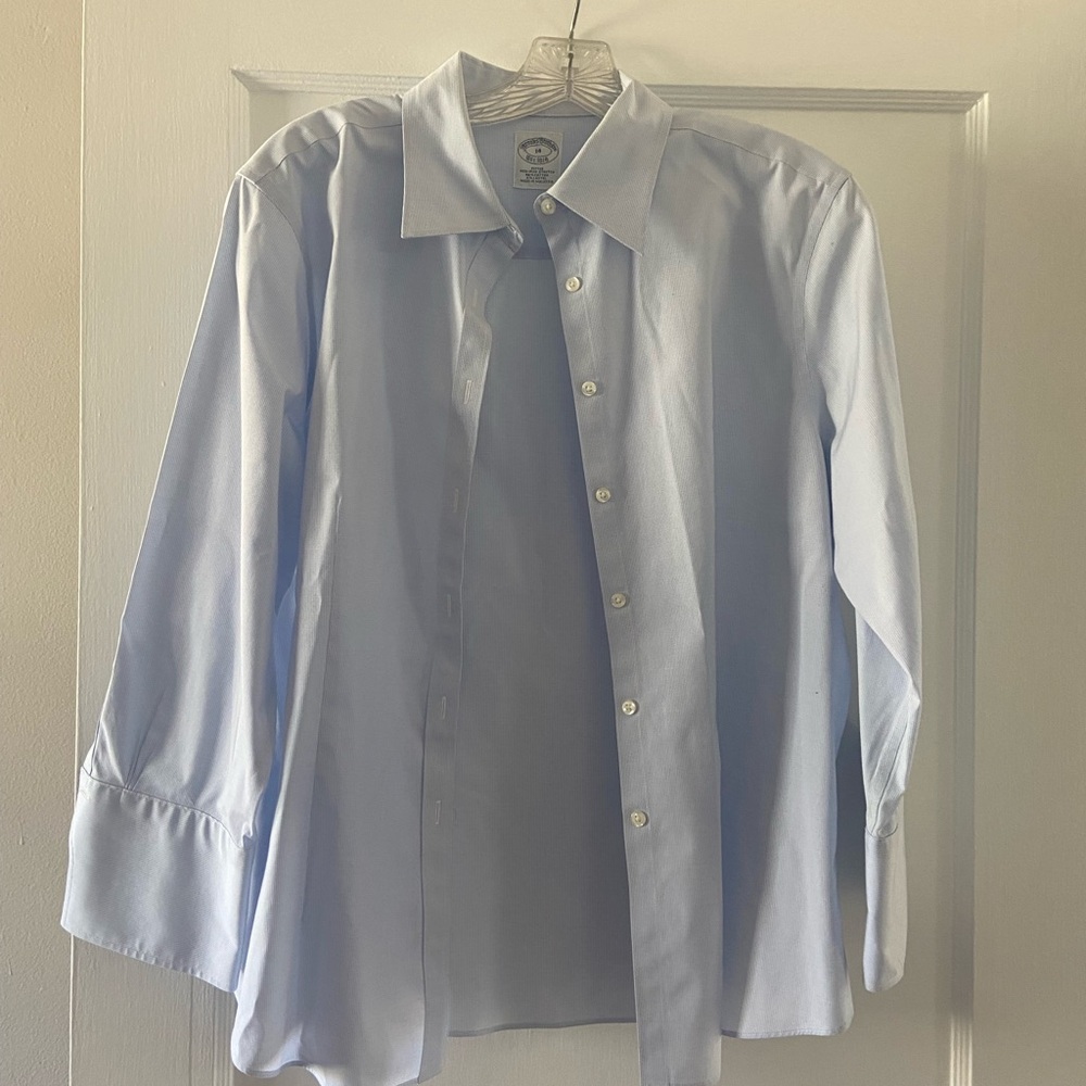 Brooks Brothers Women's Light Blue Button-Up Shirt